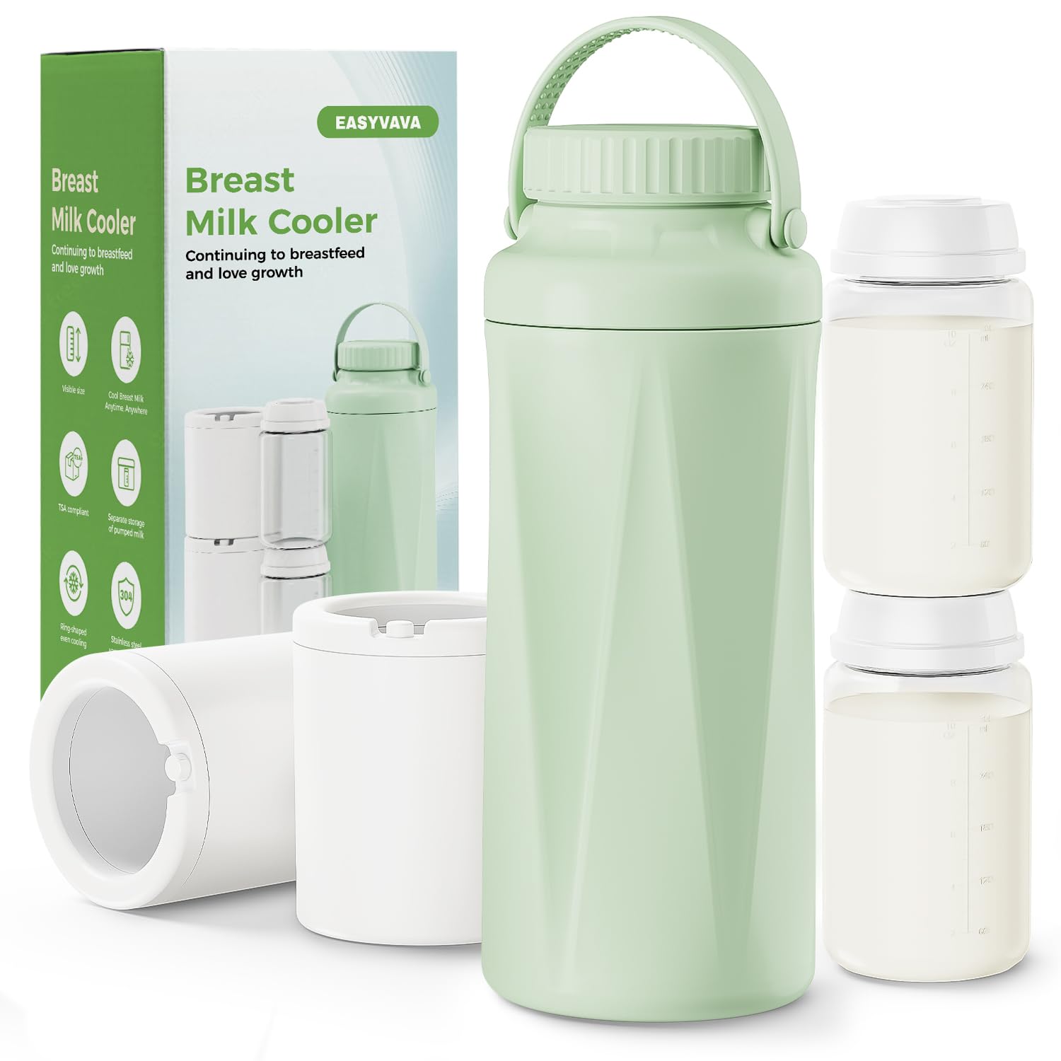 EASYVAVA 22oz breast milk cooler mint-green bottle side view for travel storage
