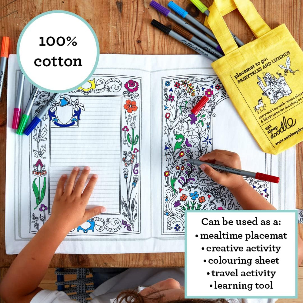 eatsleepdoodle placemat-18x13in size reference for shared family meals and color activities