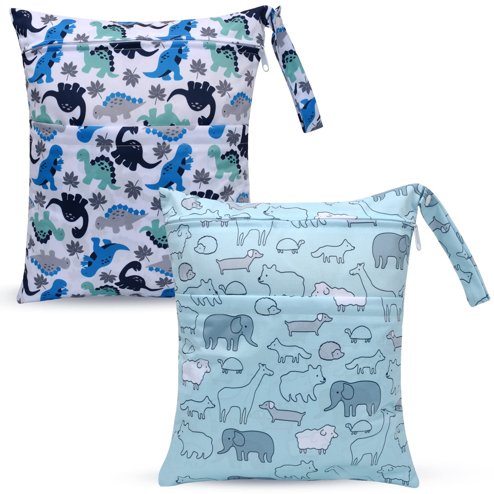 Eaxin wet bag with two pockets keeps diapers organized and ready on the go.
