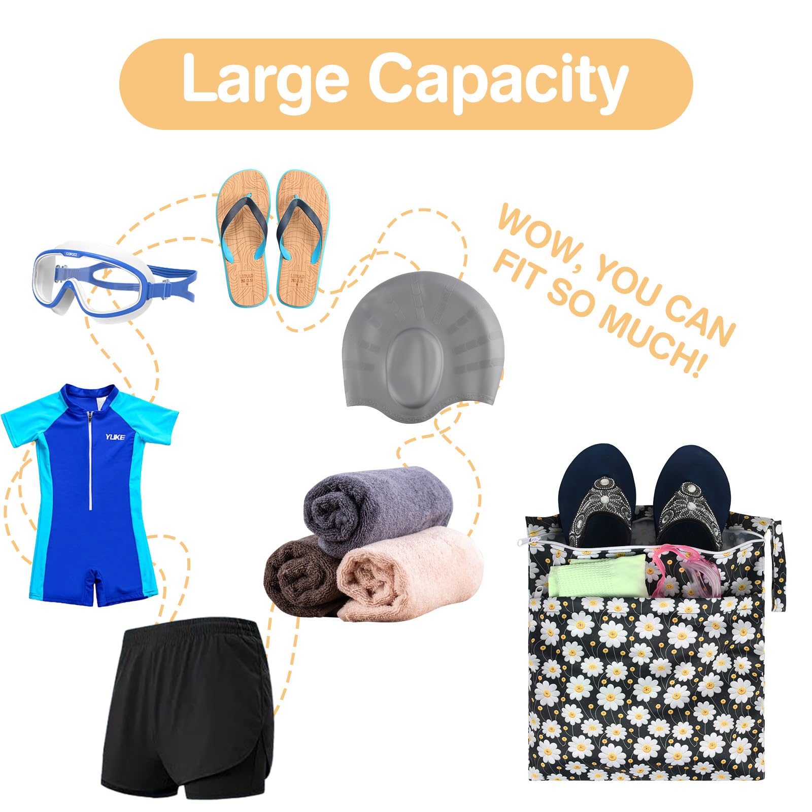 eaxin Wet Dry Bags 2-Pack two-pockets design organizes wet items on the go.