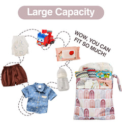 Eaxin wet-dry-bags folded pink rainbows demonstrate compact travel-ready storage.