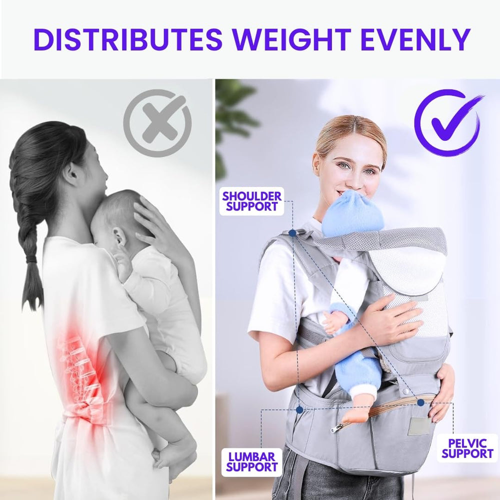 Eazy Buddy Travel Buddy shoulder sling mode for newborn comfort and hands-free mobility.
