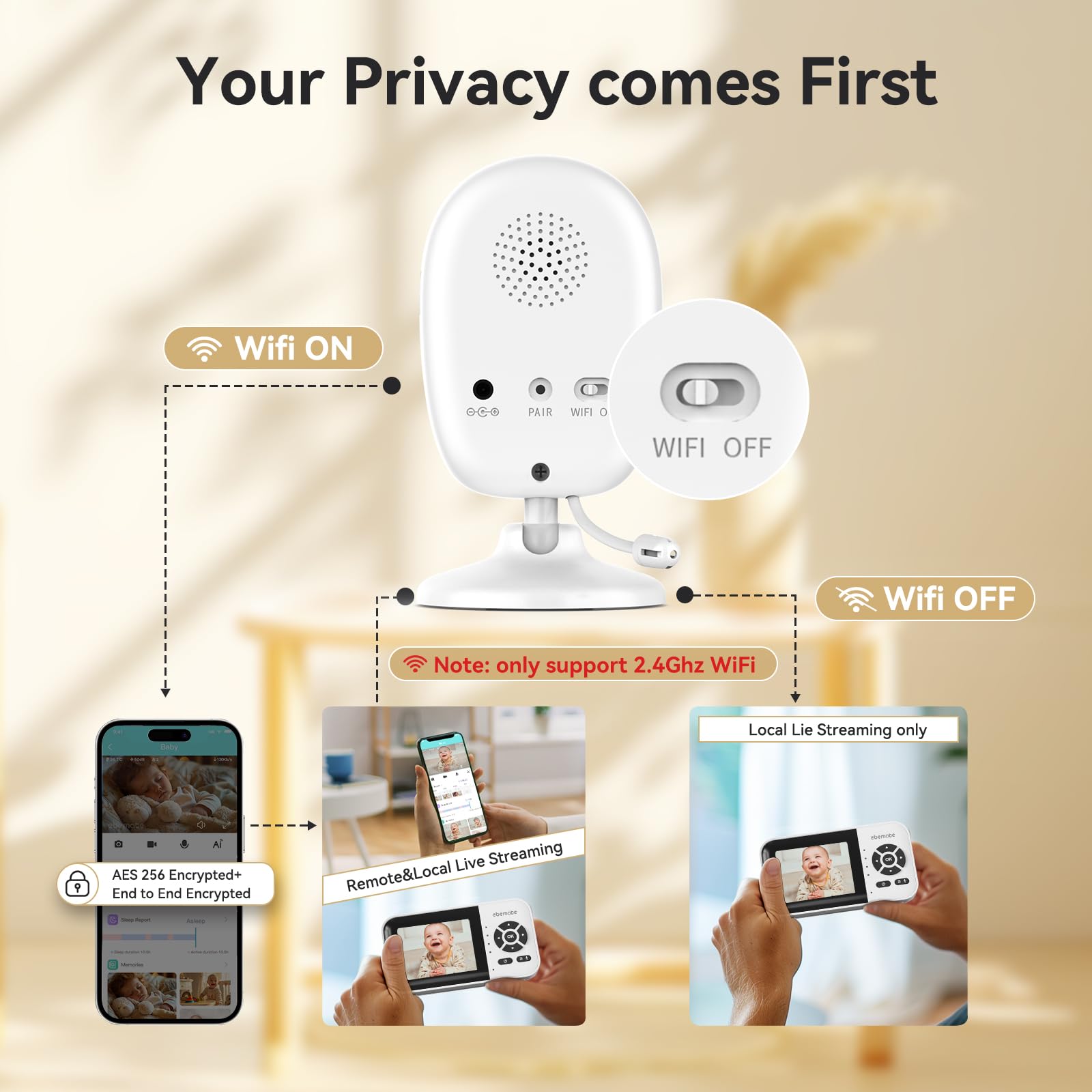 ebemate AI cry detection alerts for real-time baby cue awareness.