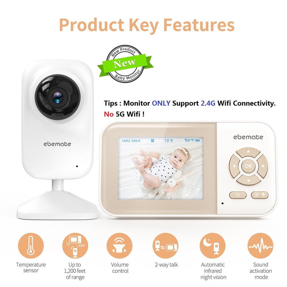 ebemate baby monitor remote viewing lets you check baby from anywhere via the app.