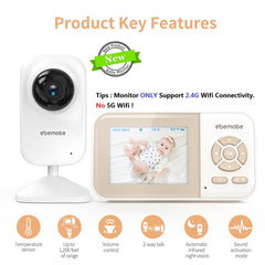 ebemate baby monitor remote viewing lets you check baby from anywhere via the app.