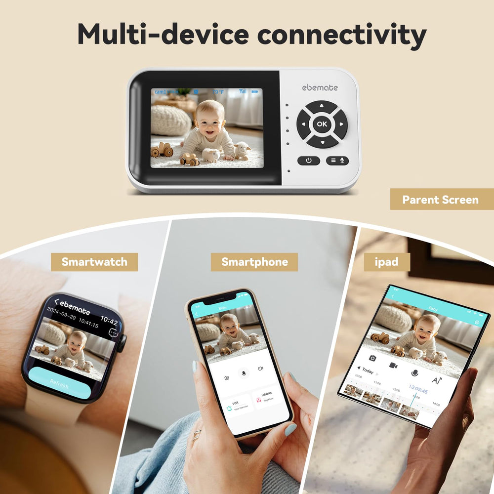 ebemate lullabies and guest access let family share moments and soothe baby.