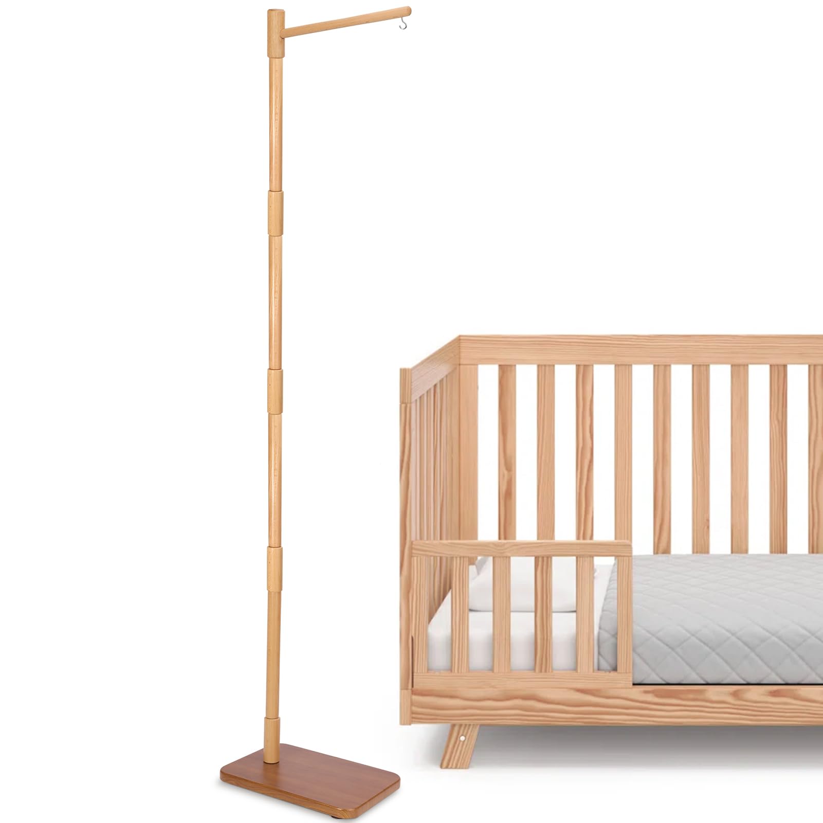 EBINGMIMA floor-standing crib arm main view; durable beech wood for nursery use.