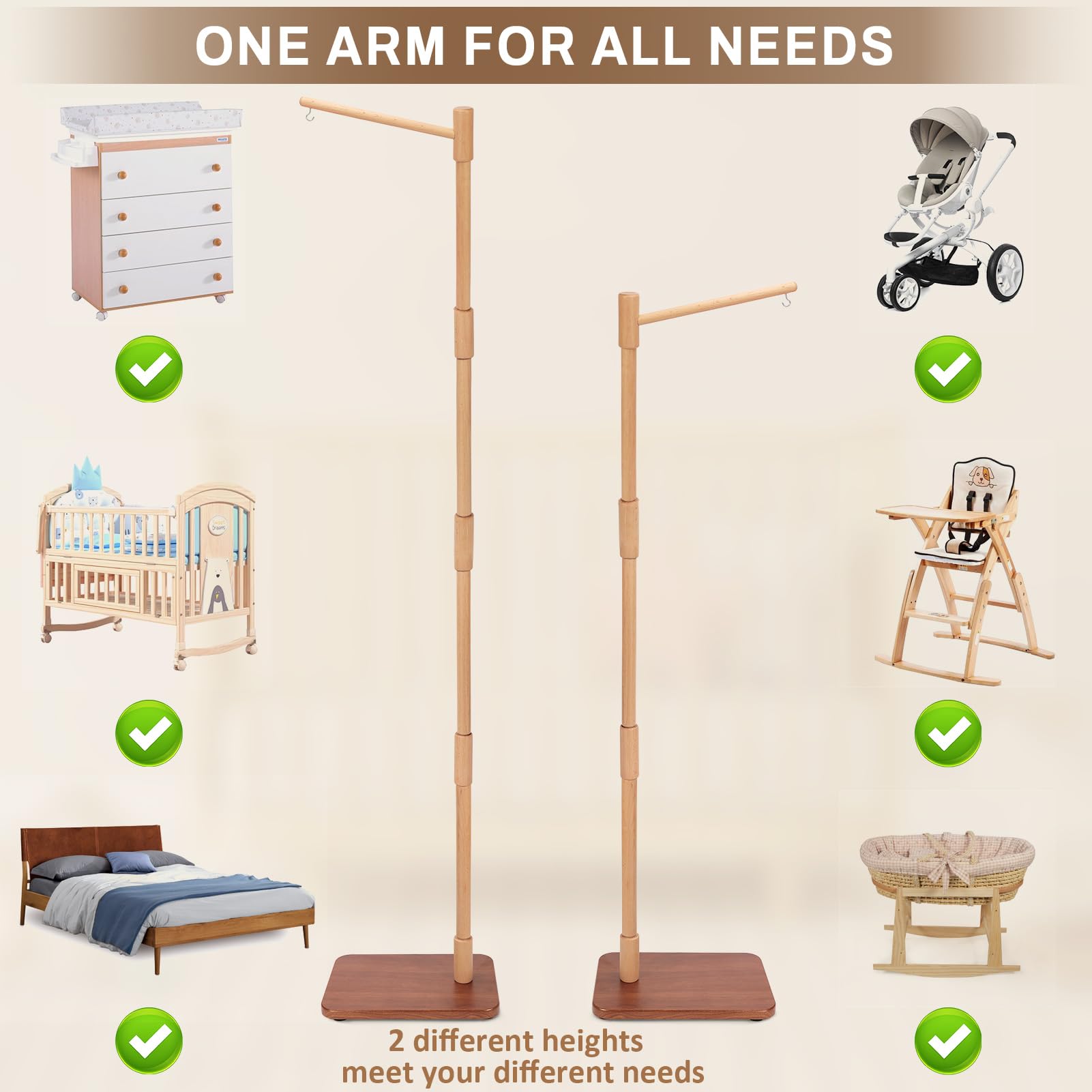 EBINGMIMA crib mobile arm side angle; versatile fit for cribs and changing tables.