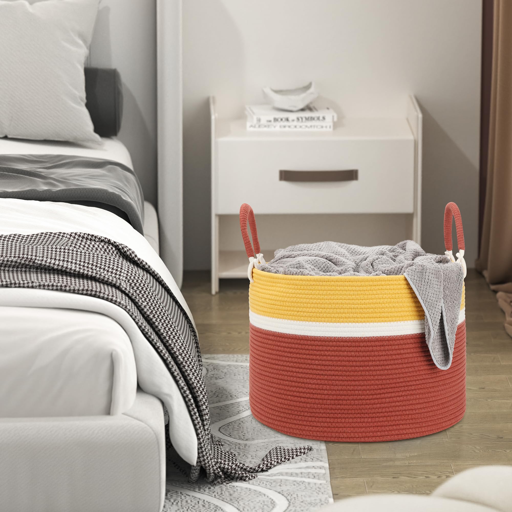 Eblog Large Blanket Basket closeup rope weave highlights durable cotton craftsmanship.