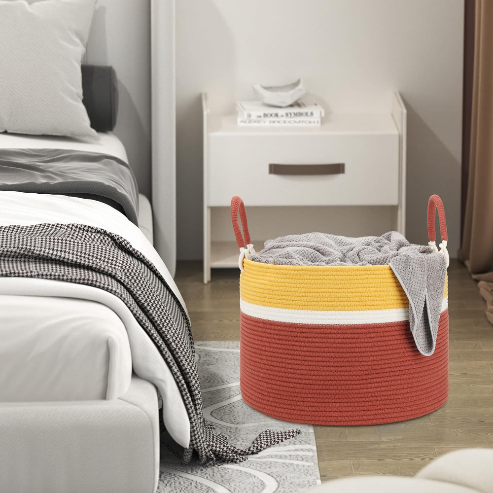 Eblog Large Blanket Basket closeup rope weave highlights durable cotton craftsmanship.