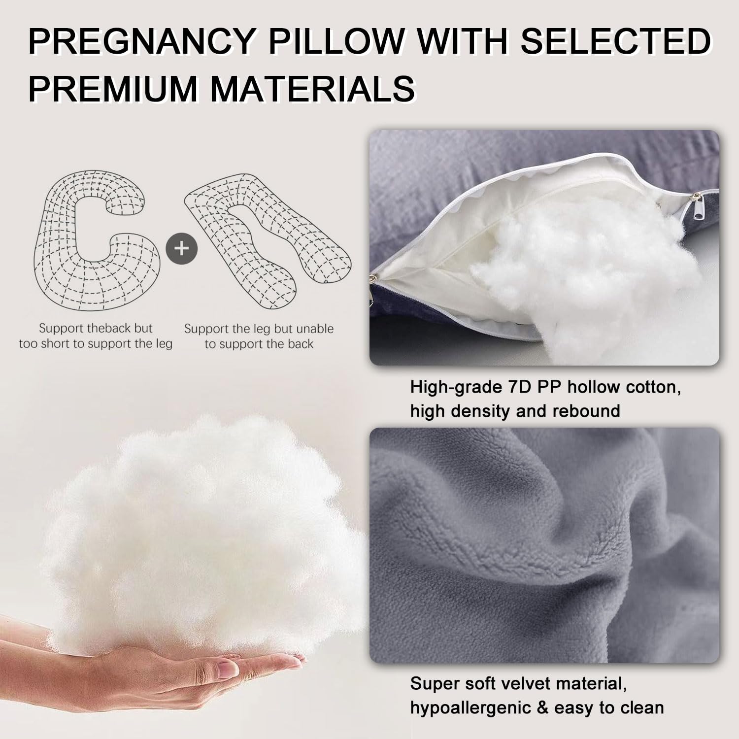 ECCN pregnancy pillow durable structure maintains shape through nightly use.