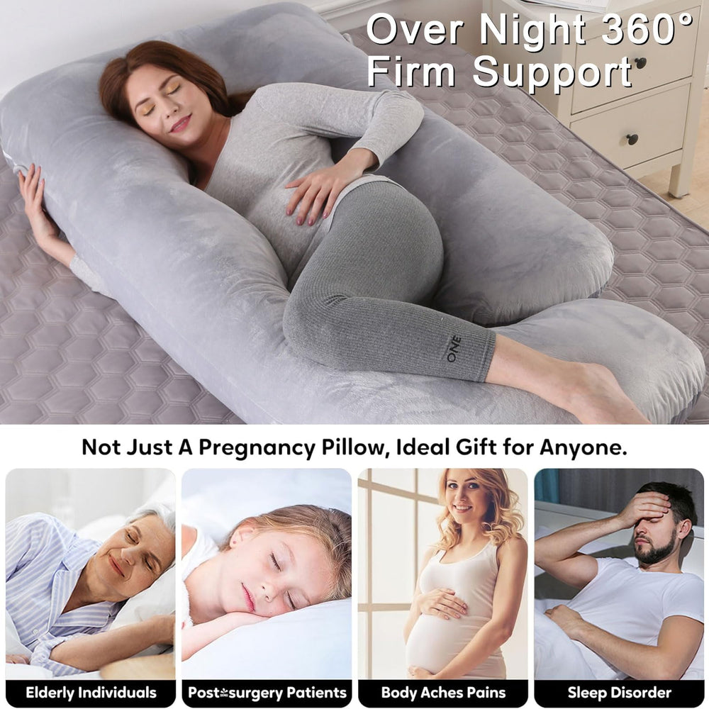 ECCN pregnancy pillow velvet texture shows plush support ideal for all-night rest.