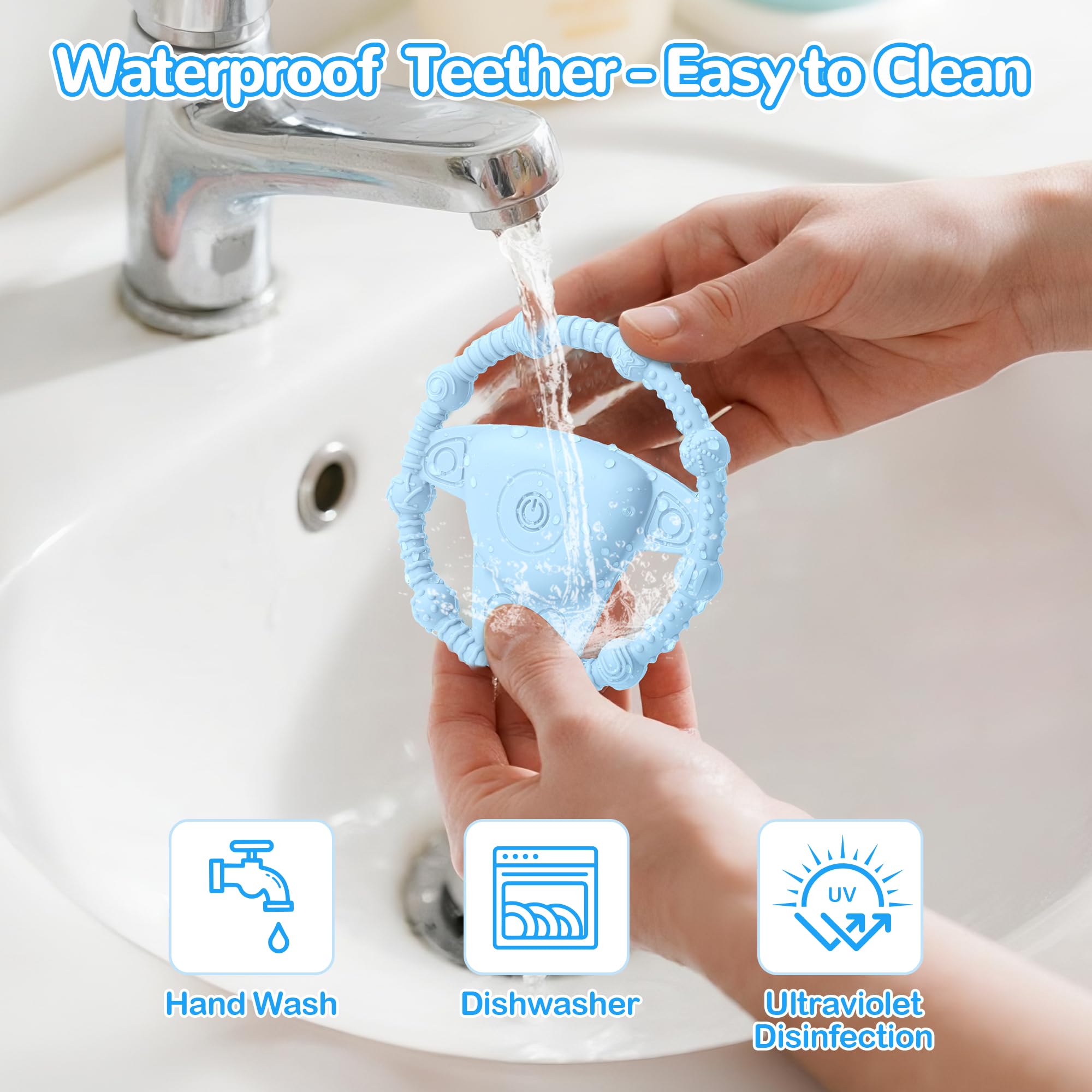 EccoDen waterproof teether is easy to clean in the dishwasher.