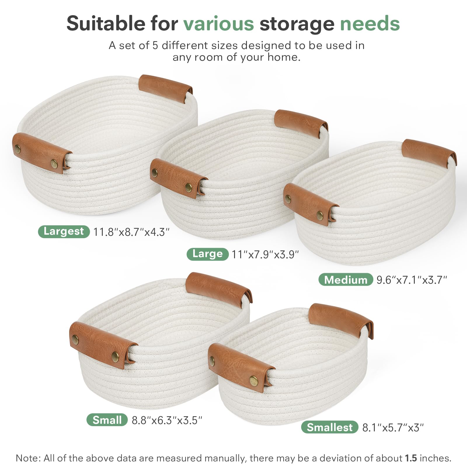 ECDYQXVU closet organizer baskets show cotton rope texture for stylish storage.