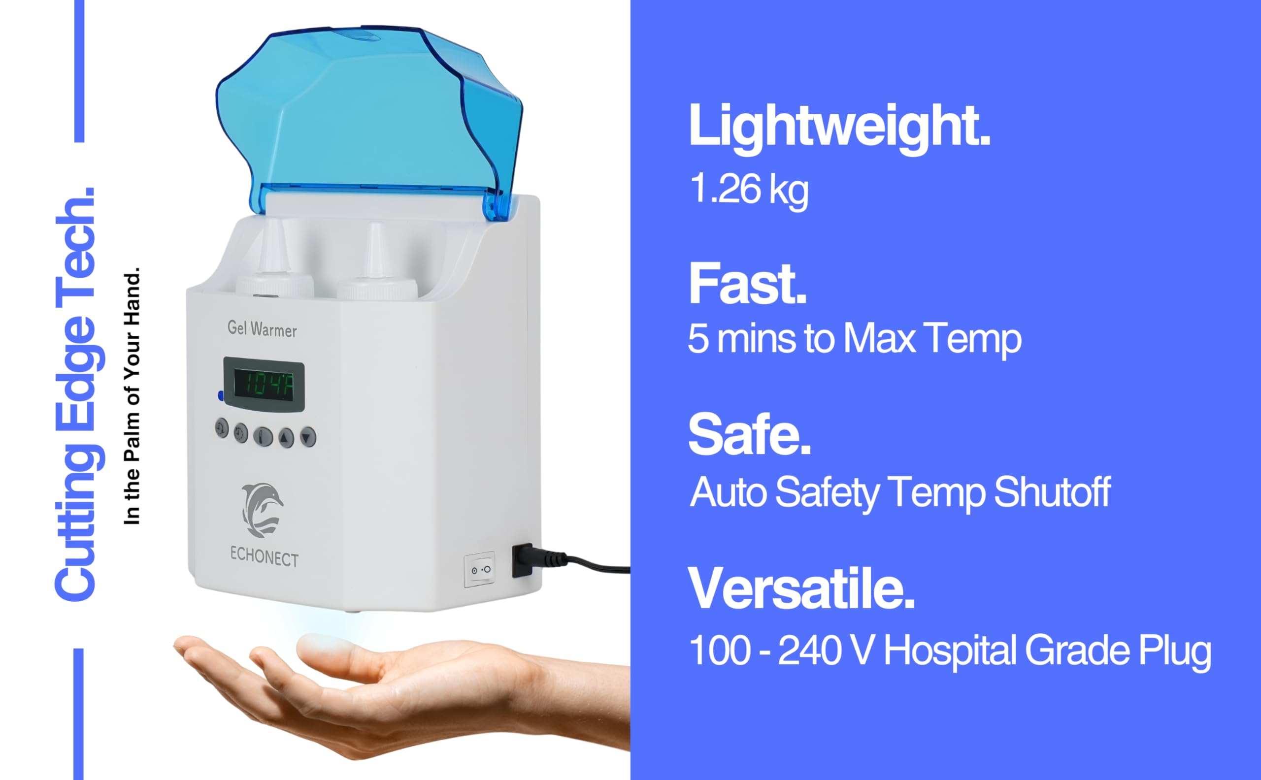 Echonect Gel Warmer wall-mount option, saves workspace in clinics