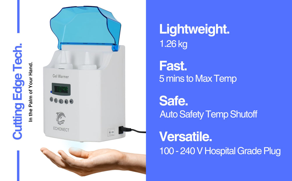 Echonect Gel Warmer wall-mount option, saves workspace in clinics