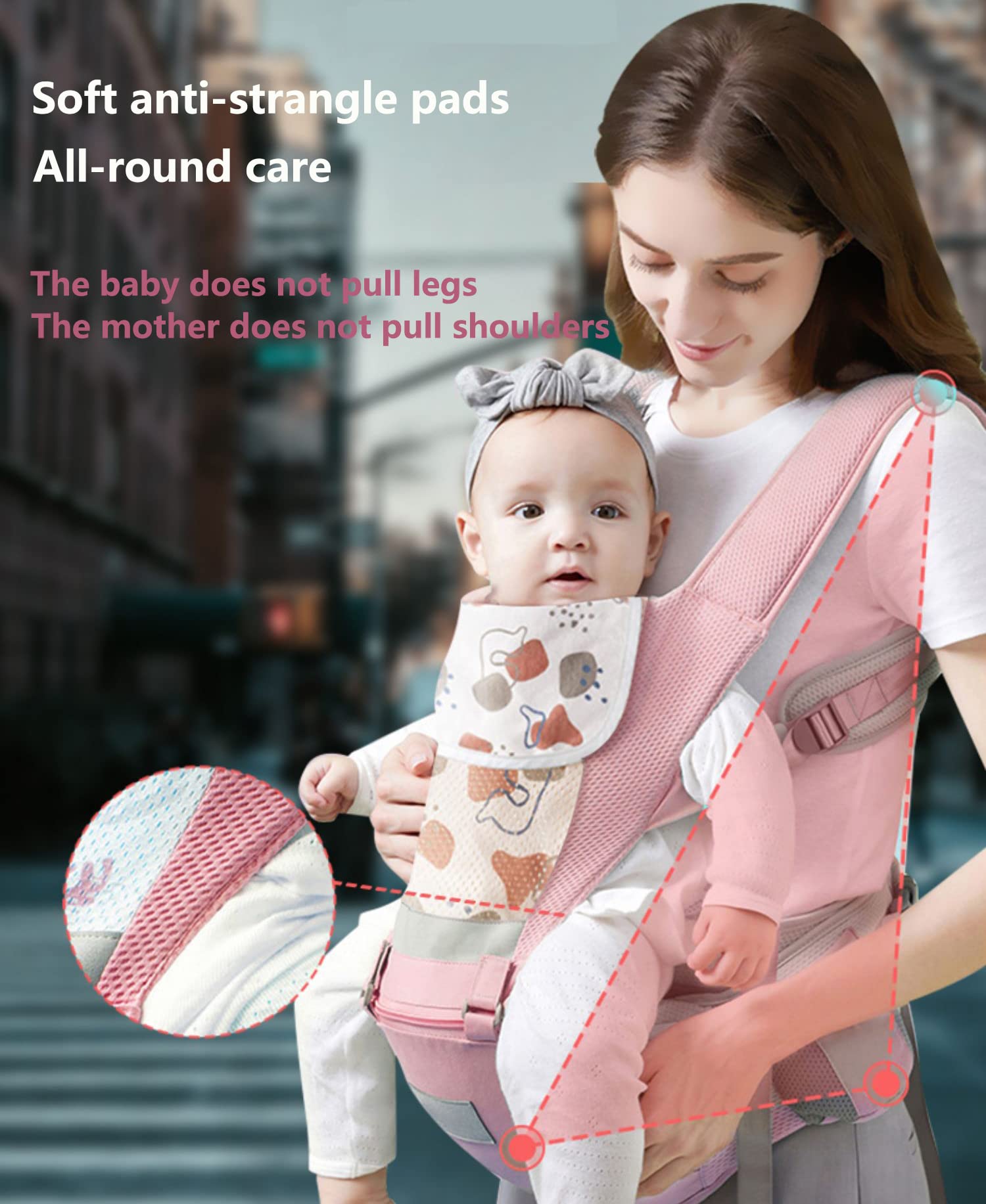 EchoZONE baby carrier hip seat highlights ergonomic weight distribution