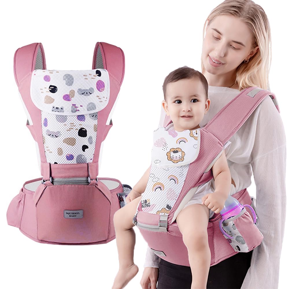 EchoZONE baby carrier with hip seat pink front view for comfortable wear