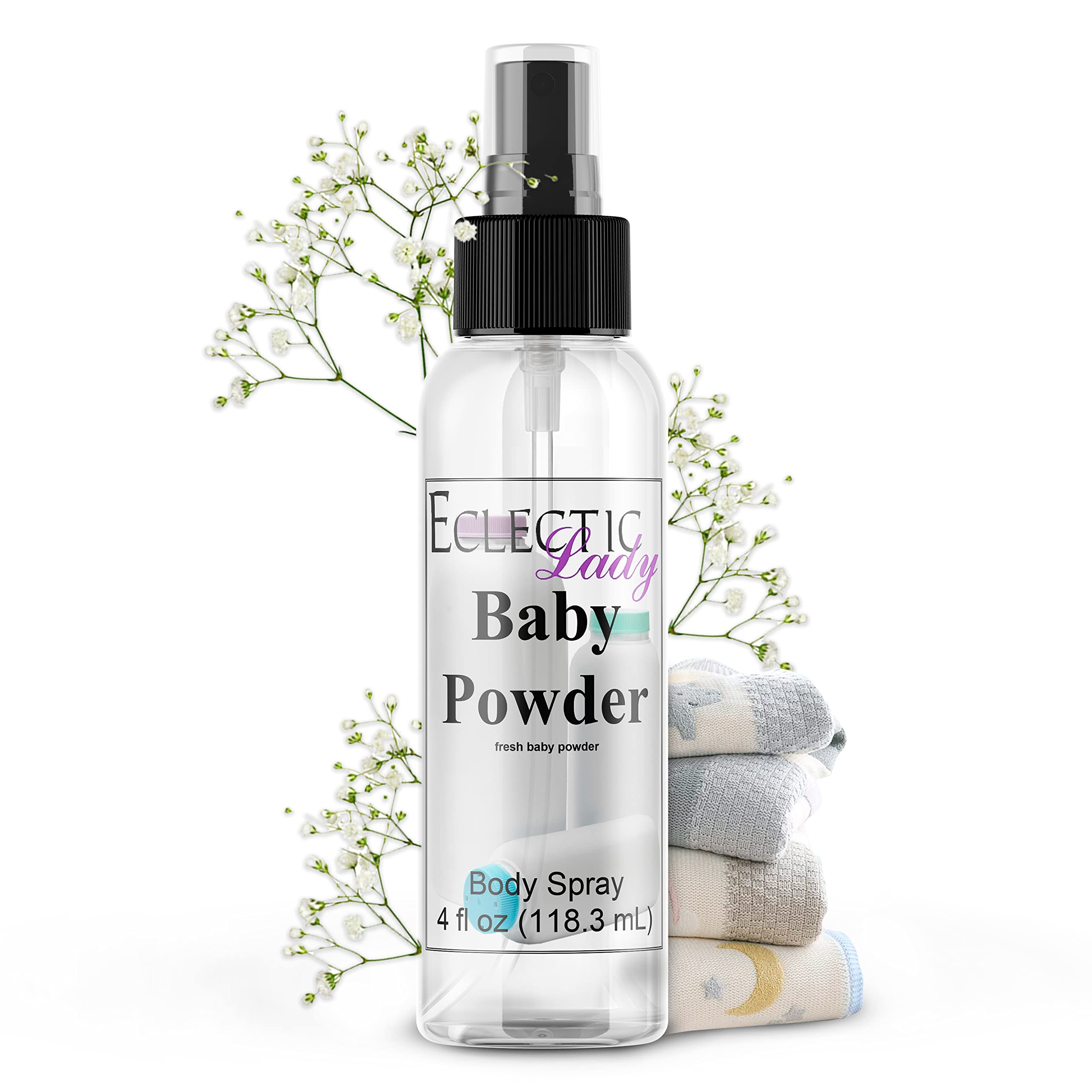 Eclectic Lady Baby Powder Body Spray bottle for daily wear with light fragrance.