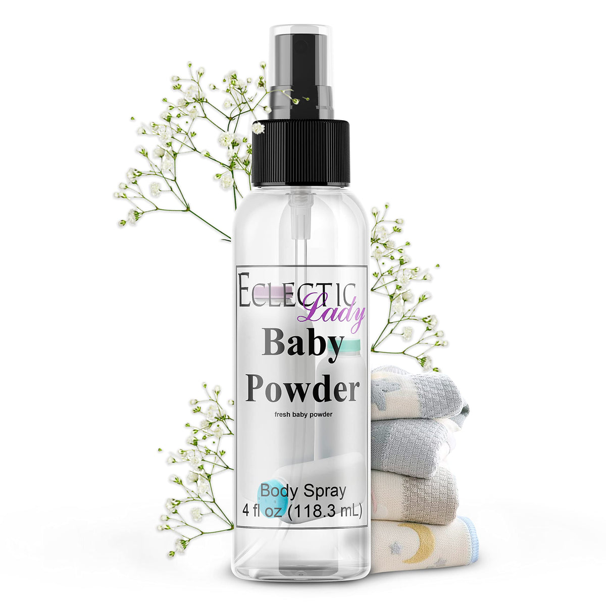 Eclectic Lady Baby Powder Body Spray bottle for daily wear with light fragrance.