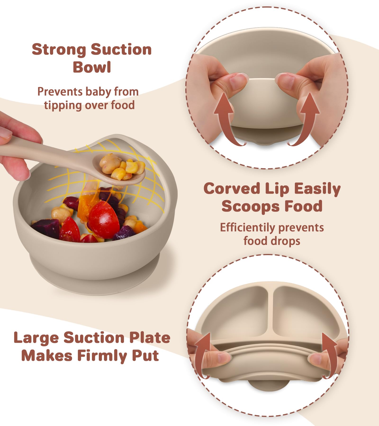 ECLIP silicone baby feeding set adjustable bib features soft material with a large catch pocket.