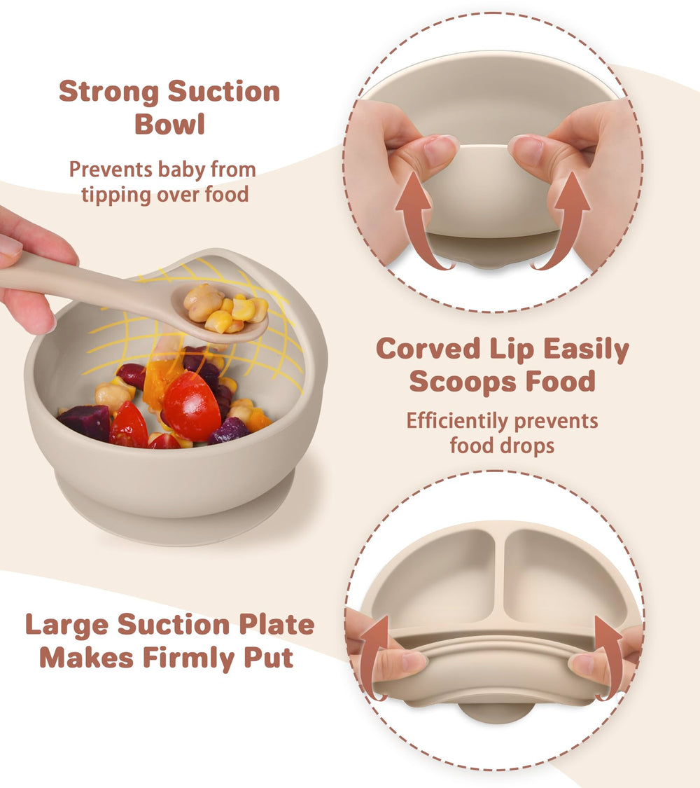 ECLIP silicone baby feeding set adjustable bib features soft material with a large catch pocket.