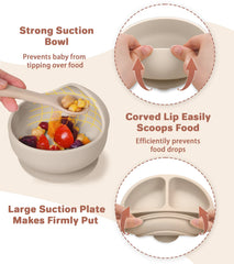 ECLIP silicone baby feeding set adjustable bib features soft material with a large catch pocket.
