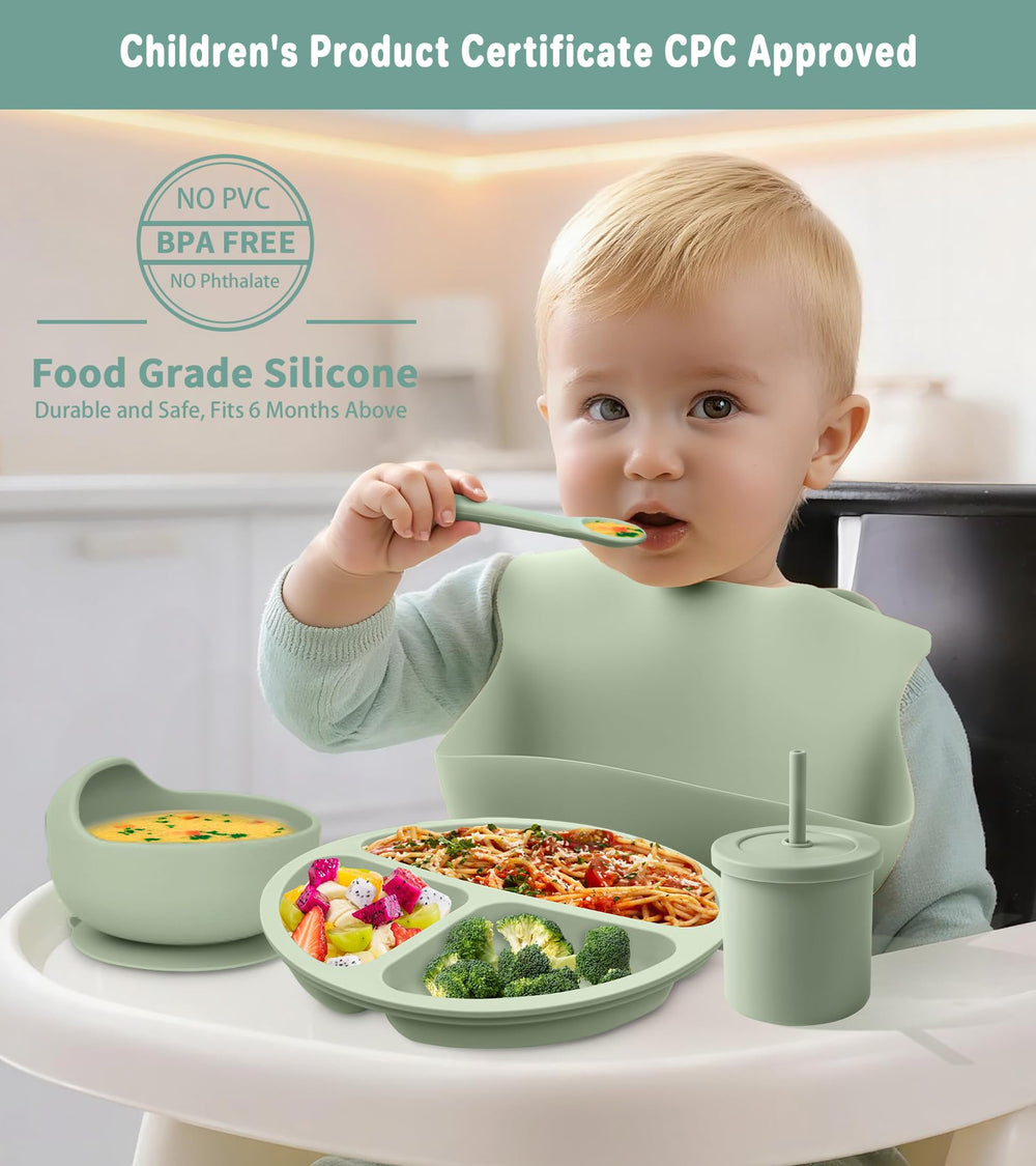 ECLIP silicone baby feeding set divided plate keeps foods separate and organized