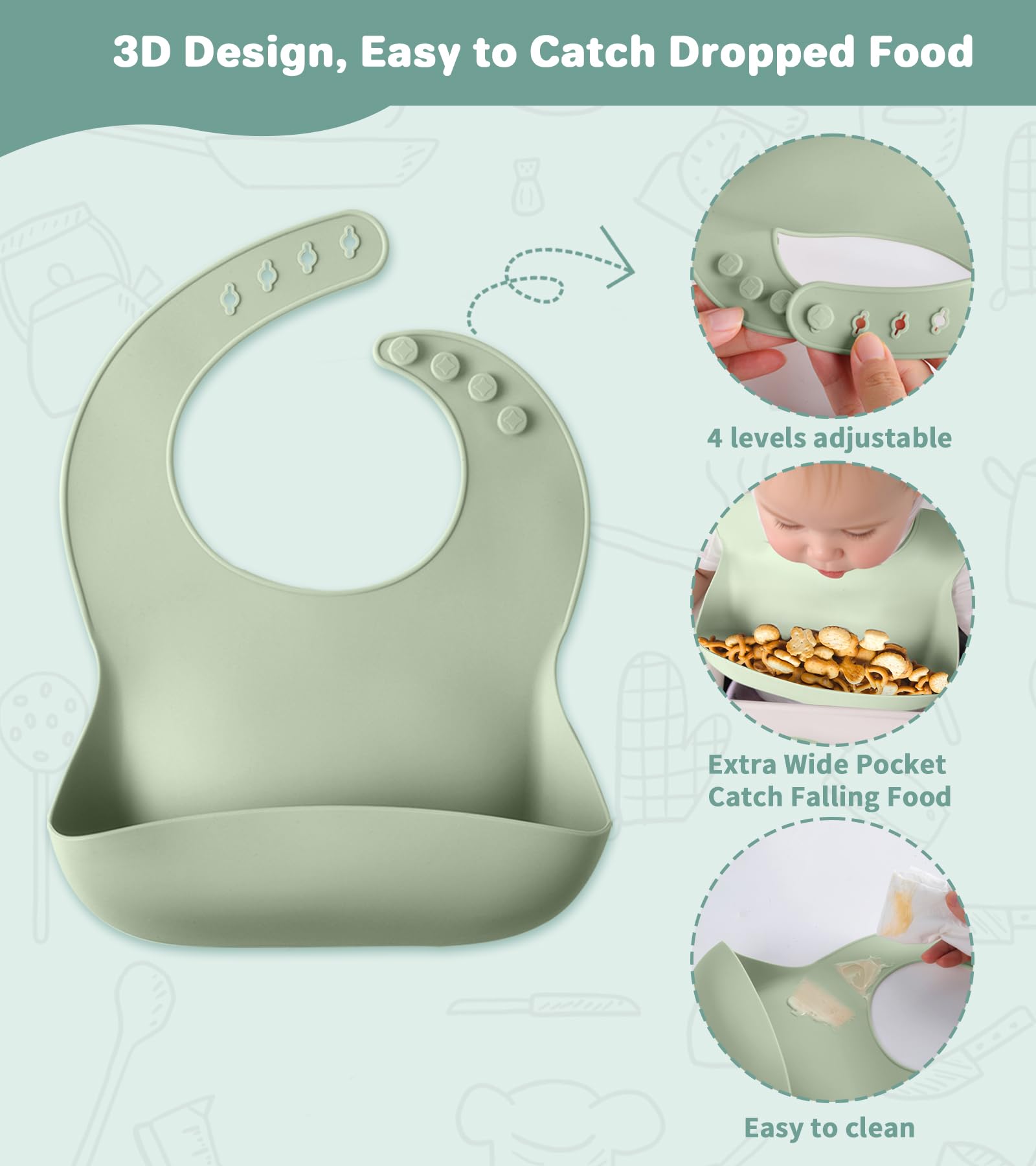 ECLIP silicone baby feeding set soft bib with pocket catches spills