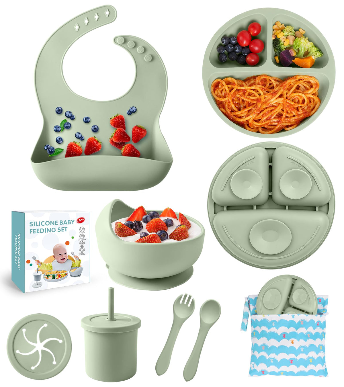 ECLIP silicone baby feeding set suction bowl sticks to surfaces for mess-free meals
