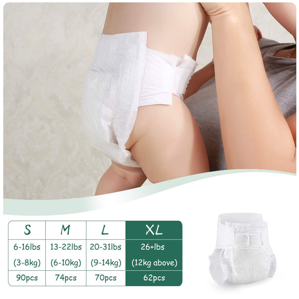 Eco Boom 62-count pack shot demonstrates value and long-lasting diaper supply.