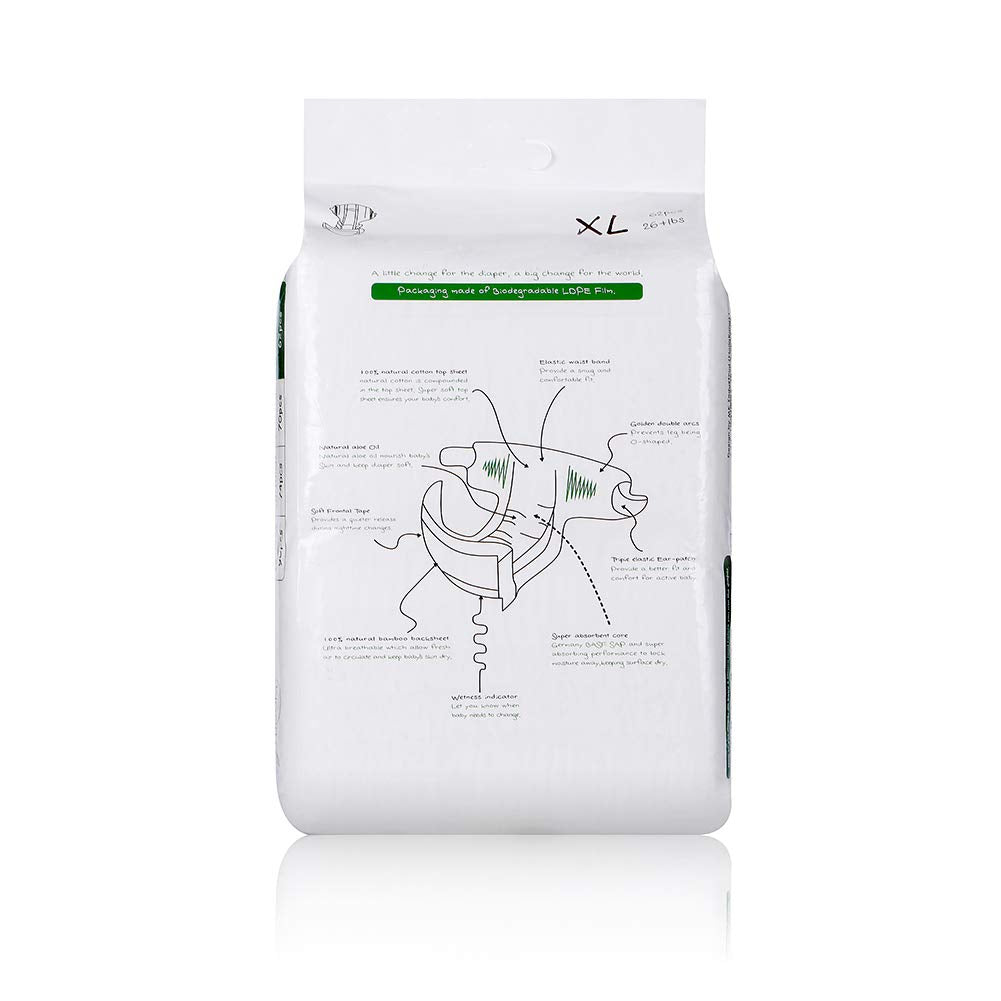 Eco Boom diaper with fluorescent-free adhesives keeps skin irritation minimal.