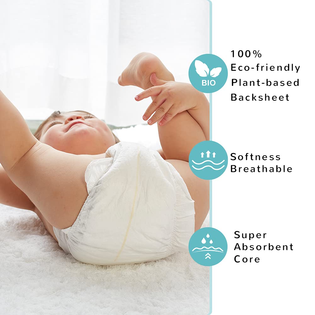 Eco Boom diapers side view showing flexible fit for active babies with Velcro tape.