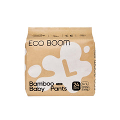 ECO BOOM Training Pants package front shows sustainable bamboo fabric for toddlers.