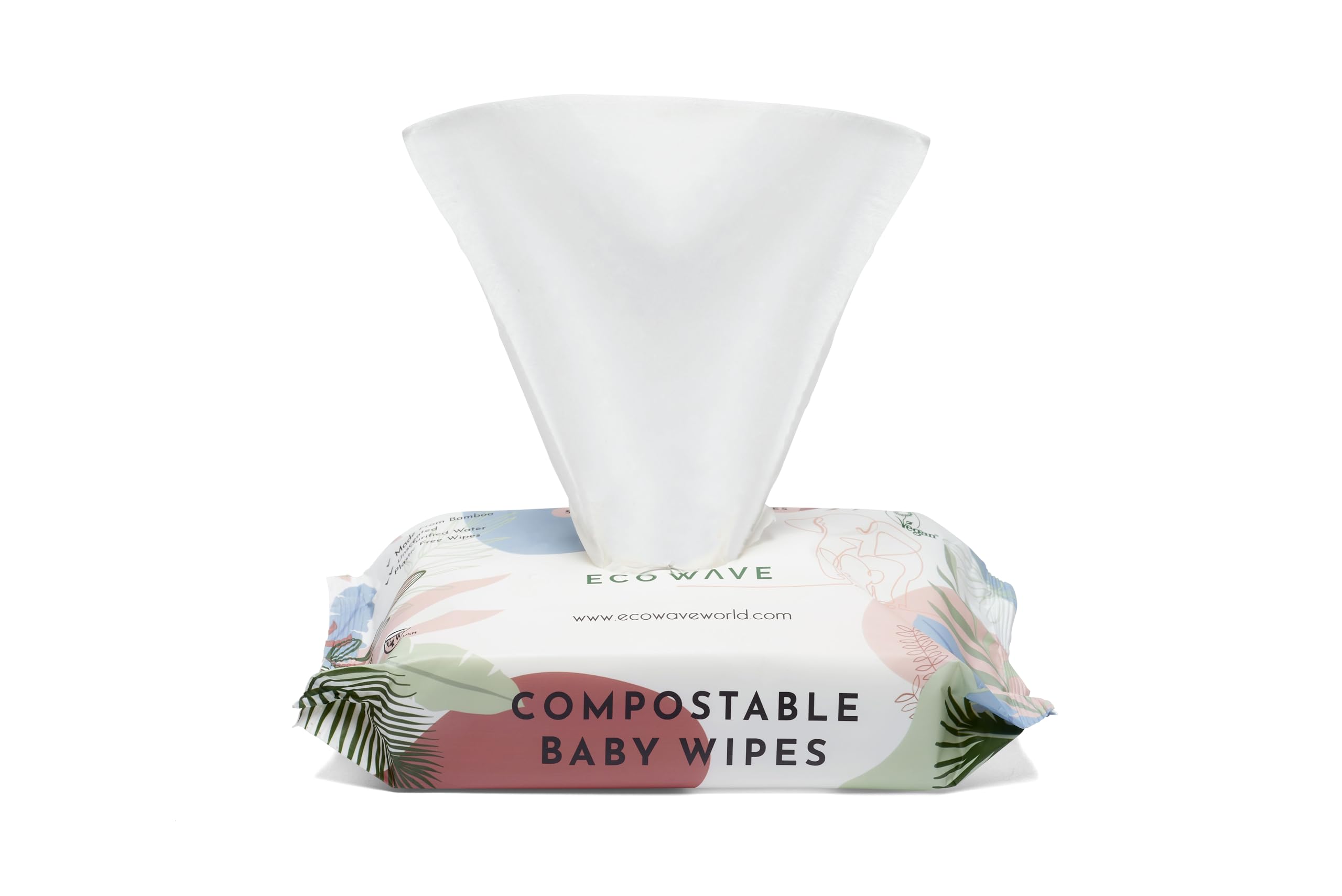 Eco Wave Baby Wipes plastic-free packaging close-up highlights eco-friendly choice.