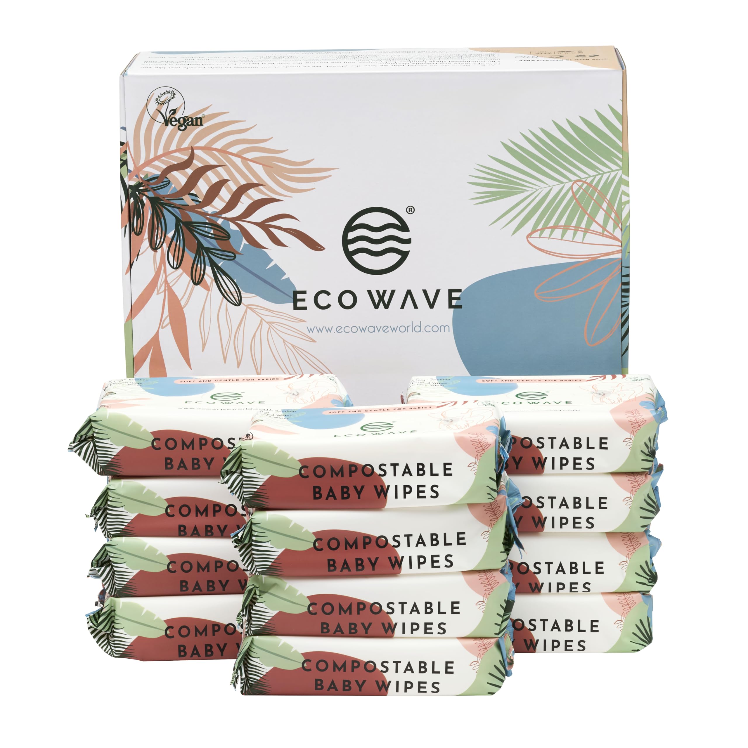 Eco Wave Baby Wipes pack-12 image shows eco-friendly packaging for eco-conscious families.