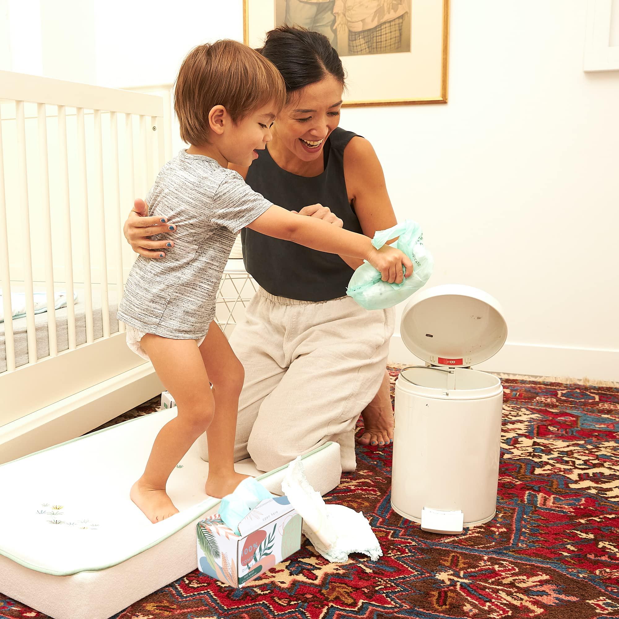 Eco Wave recyclable packaging promotes greener diaper bag choices.