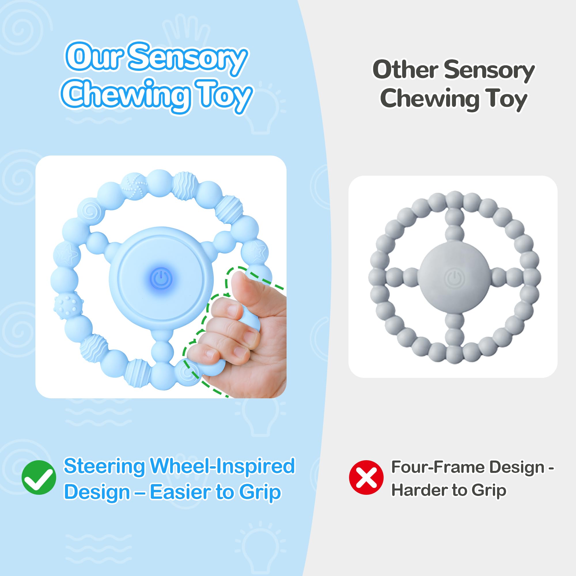 EccoDen vibrating teething toy offers 3 vibration modes to engage and soothe.