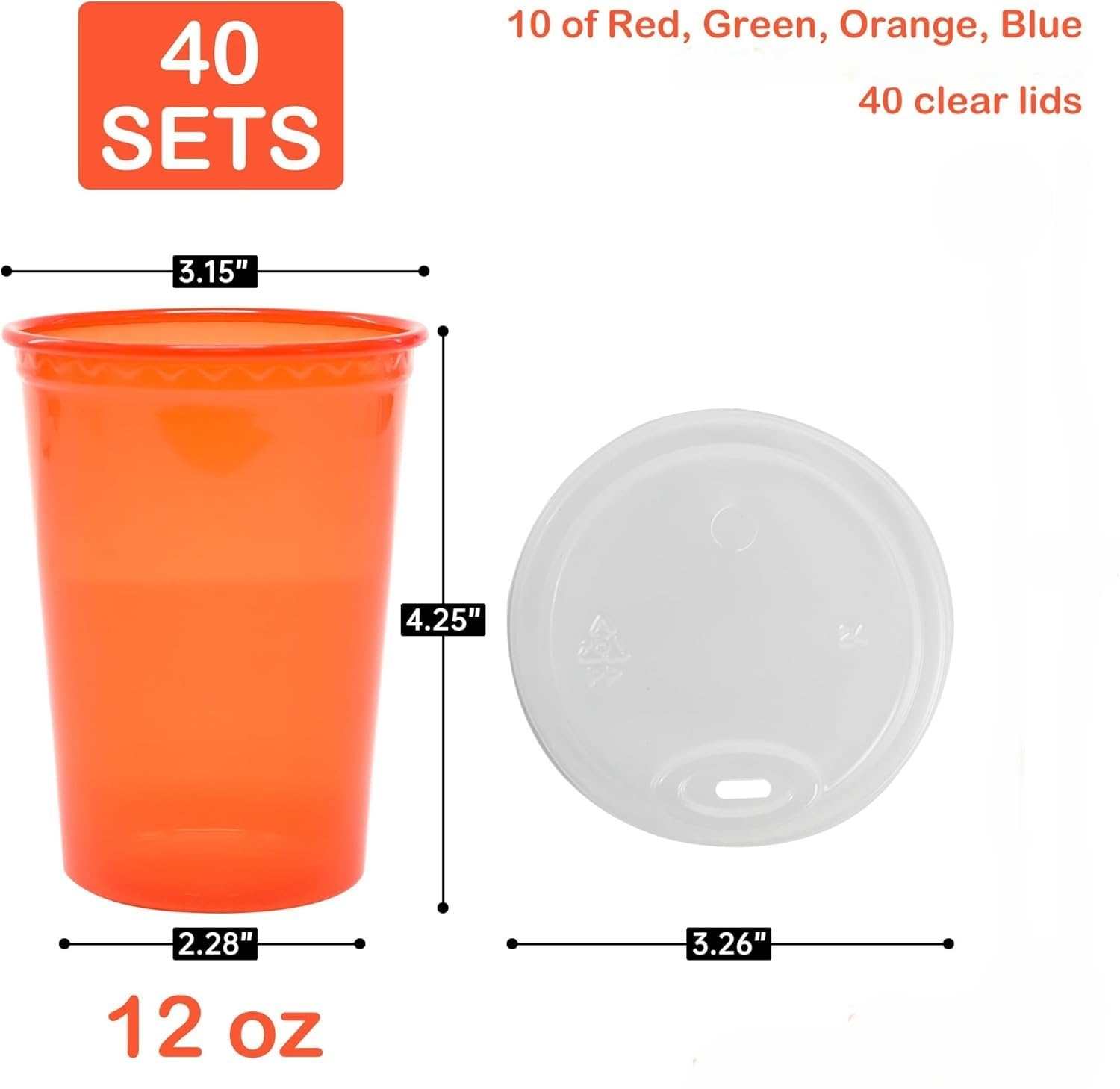EcoDispose 12oz kids cups orange lids ideal for kids' beverages and cleanup.