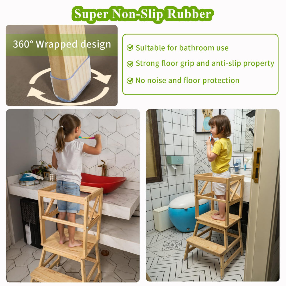 ECOECO Toddler Tower washroom-bathroom-use emphasizes safety on wet floors.
