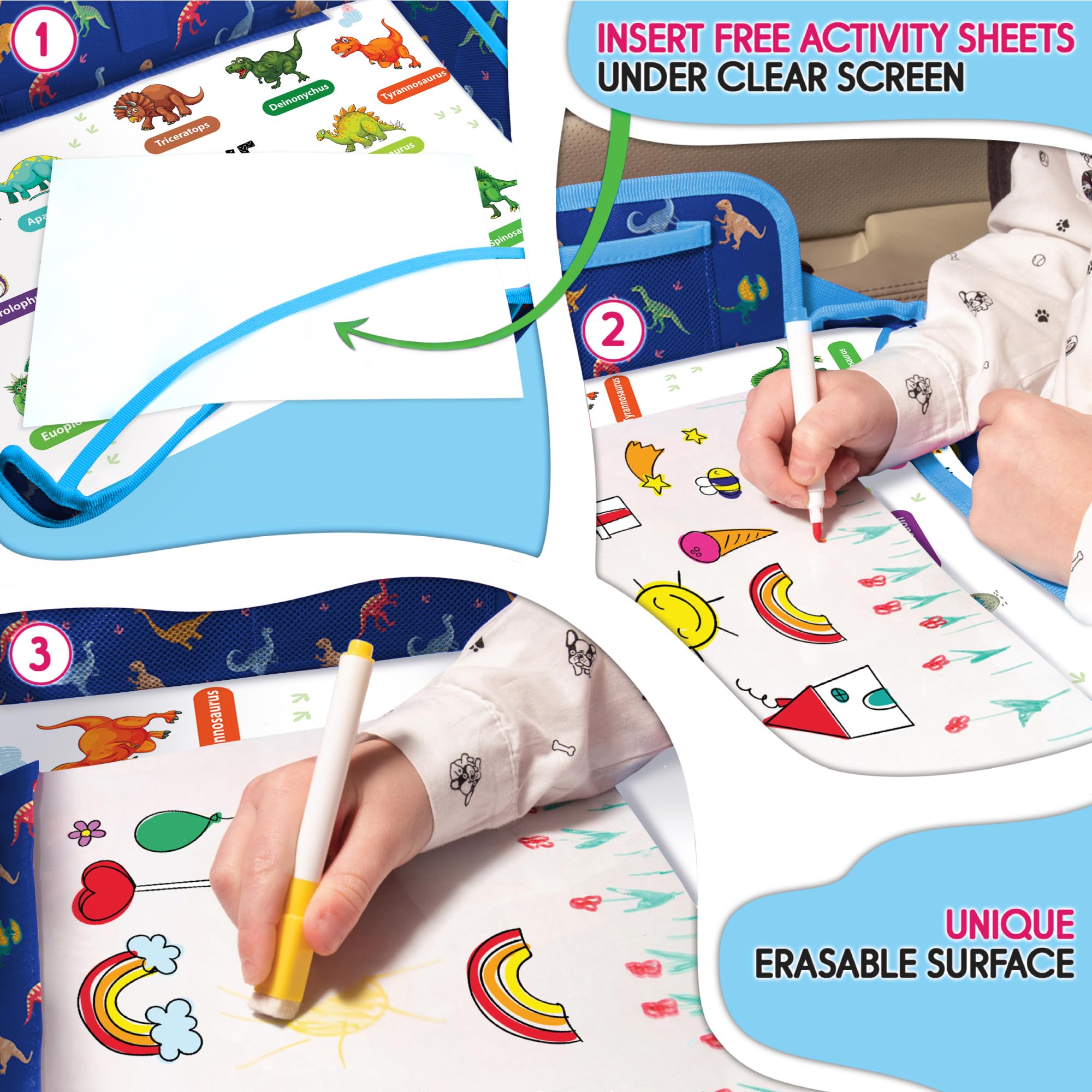 EcoFantasy erasable markers ensure mess-free coloring on the tray.