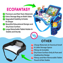 EcoFantasy travel tray with side pockets stores toys and snacks.