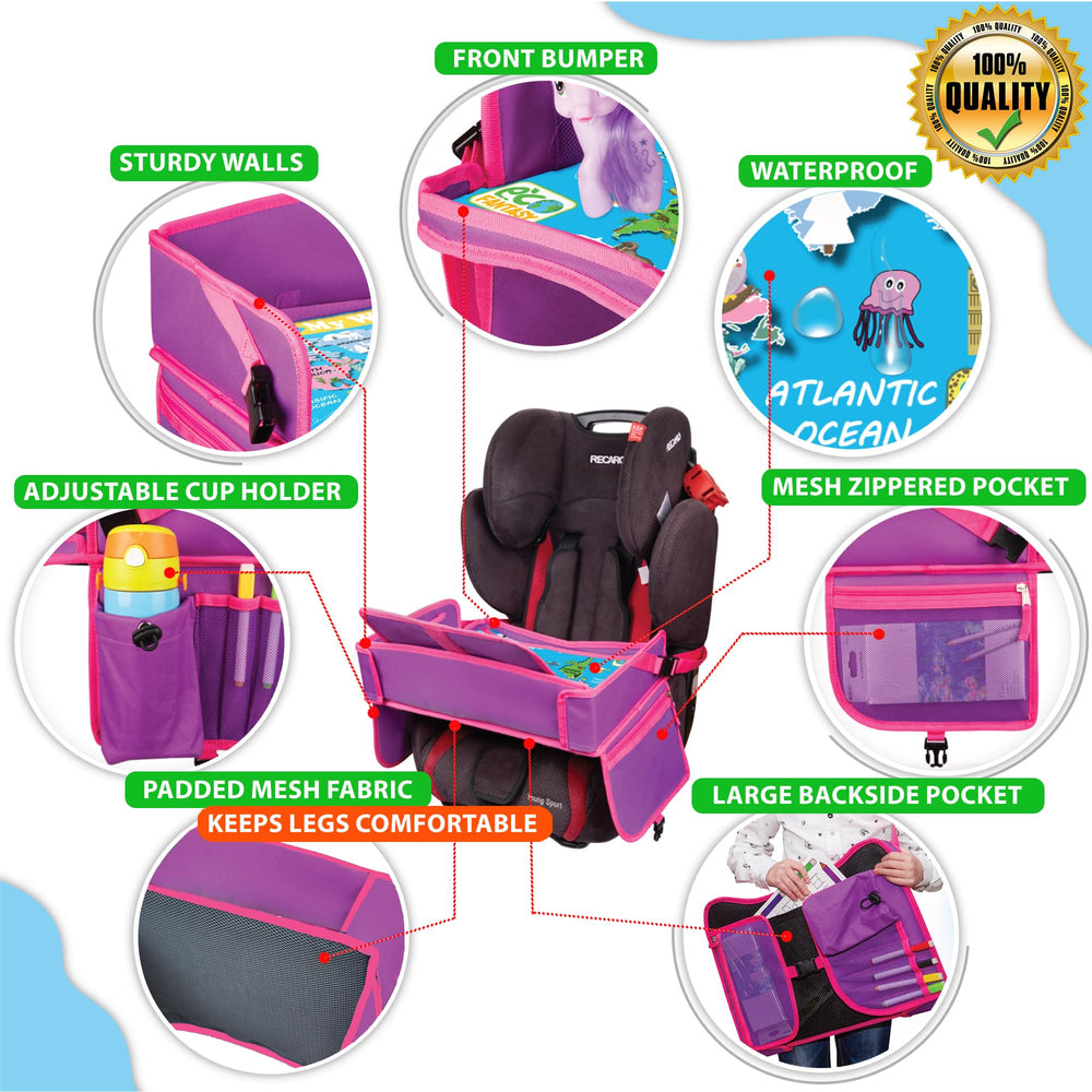 ECOFANTASY Travel Tray storage pockets help organize toys and supplies.
