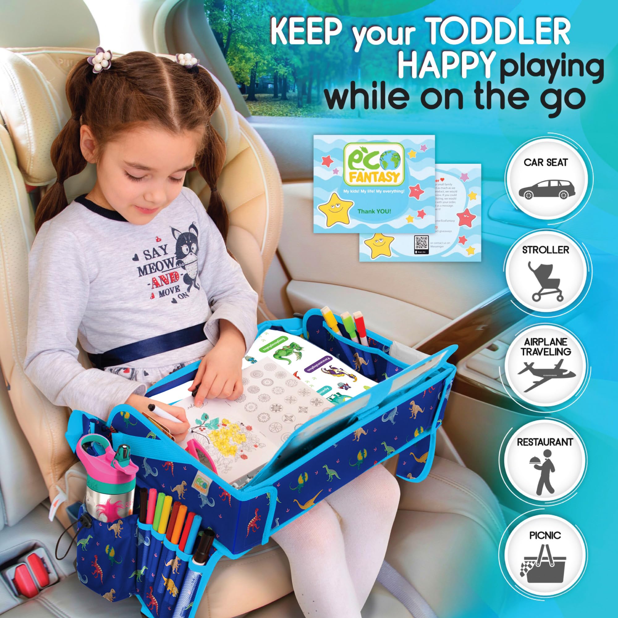 EcoFantasy travel tray tablet holder 11x9 inches fits most tablets.