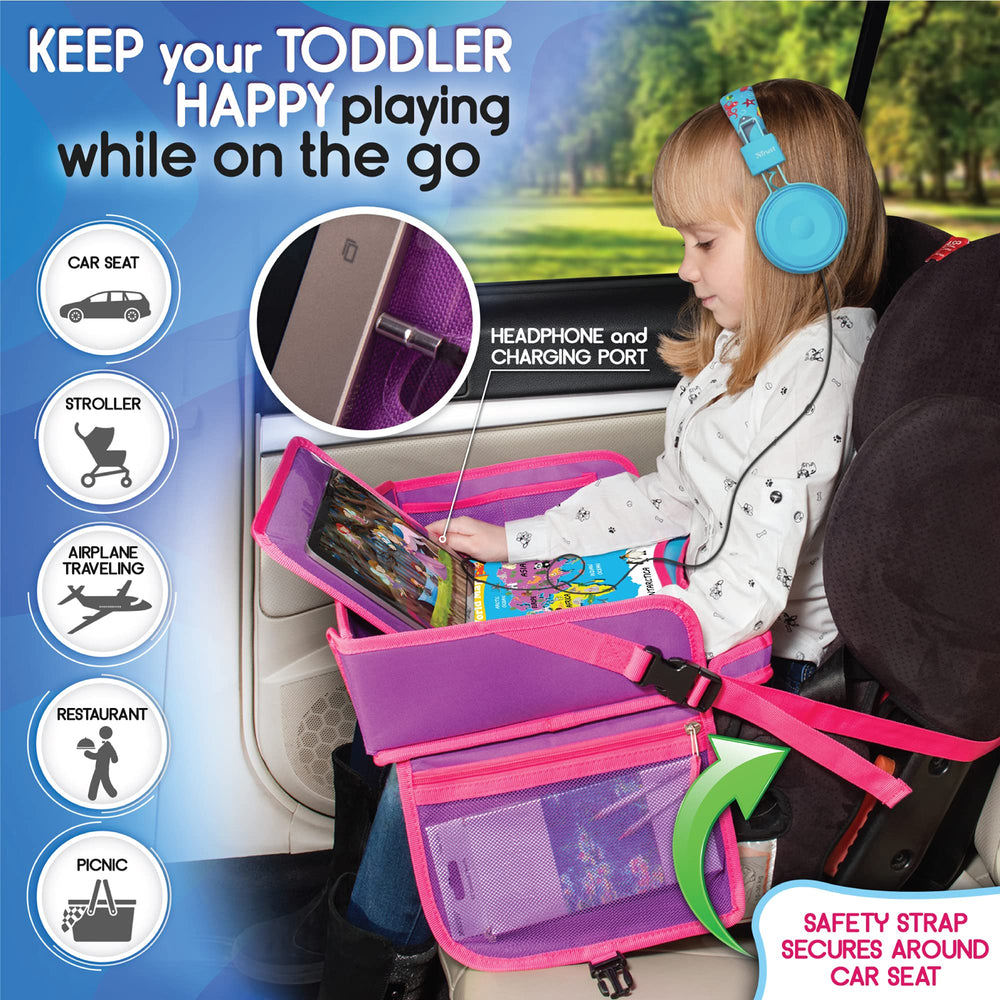 ECOFANTASY Kids Travel Tray tablet holder securely holds a tablet for on-the-go learning.