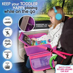 ECOFANTASY Kids Travel Tray tablet holder securely holds a tablet for on-the-go learning.