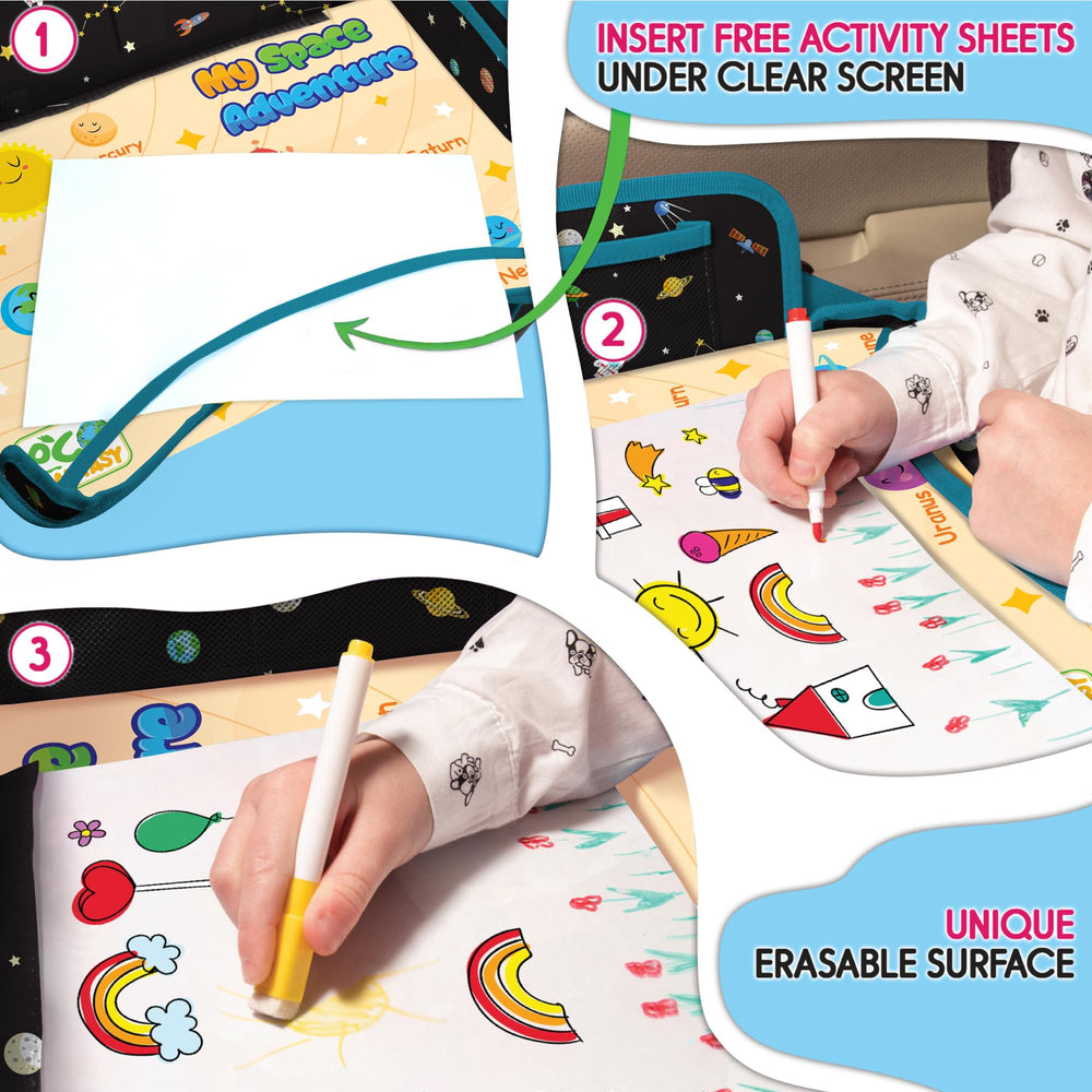 ECOFANTASY toddler travel desk offers a stable workspace in cars.