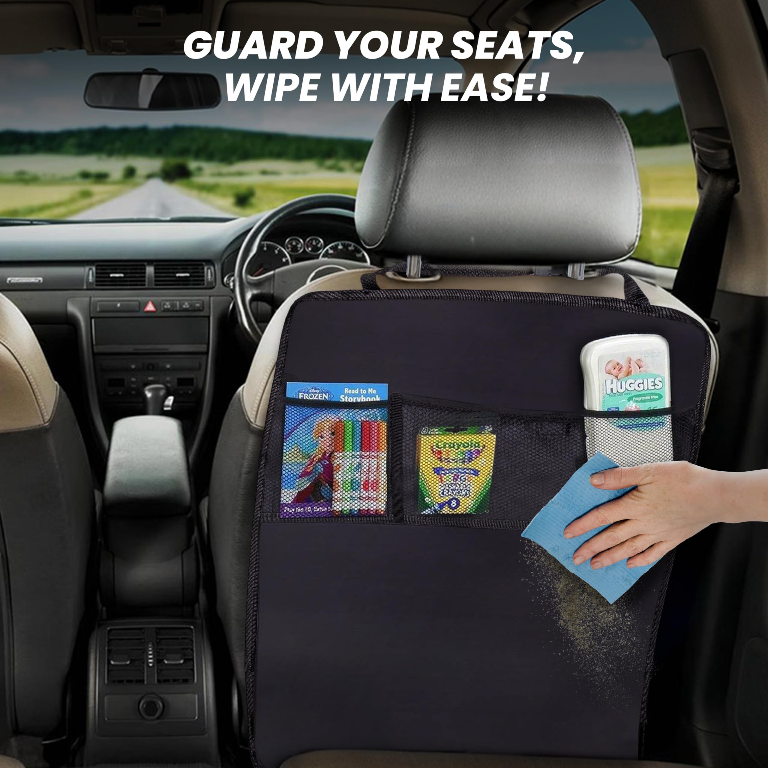 EcoNour back seat protector anti-slip design keeps mats securely in place.