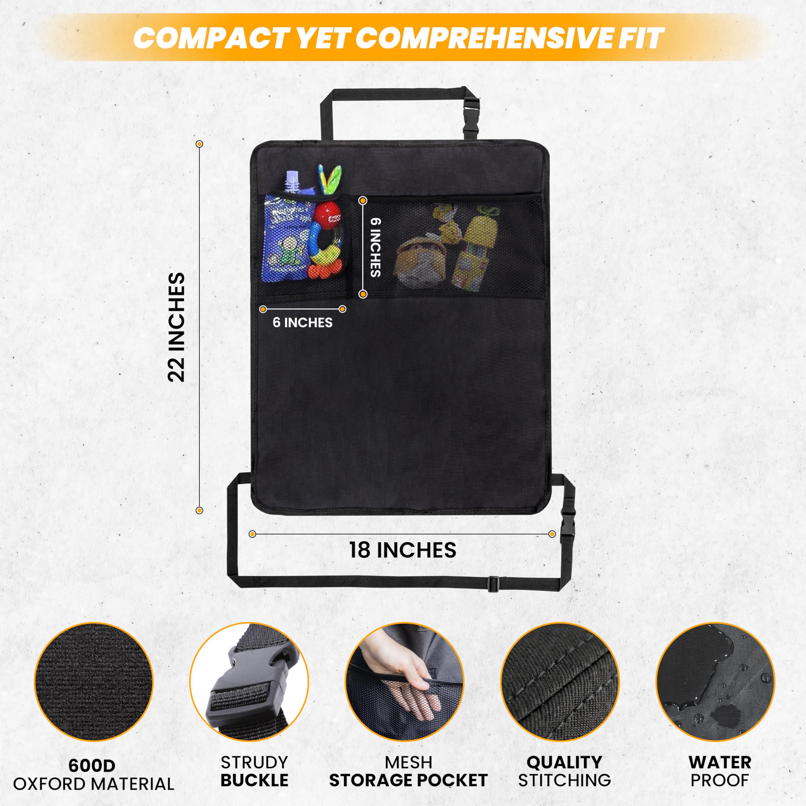 EcoNour back seat protector installation shows easy fit with straps and buckles.
