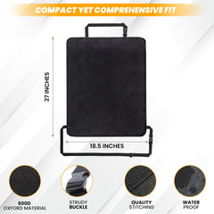 EcoNour back seat protector with kids shoes demonstrates splash proof protection during messes.